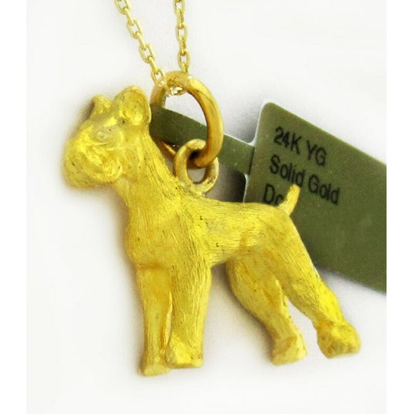 24k Yellow Solid Gold Dog Pendant - Picture 3 of 9